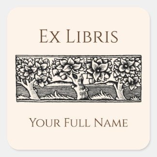 Mittelalterliche Bäume Ex Libris Buchzeichen, Buch Quadratischer Aufkleber
