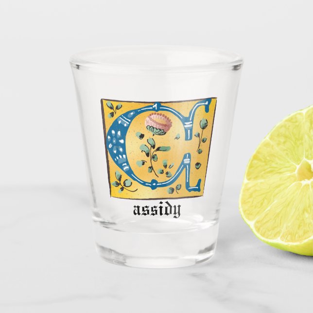 mittelalterliche blorbeleuchtete Buchstaben C Mono Schnapsglas (Vorderseite)