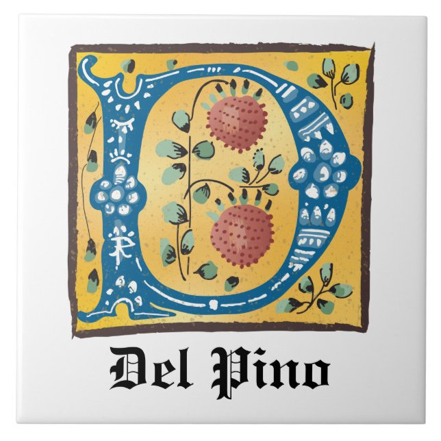 mittelalterliche blorbeleuchtete Buchstaben D Mono Fliese (Vorderseite)