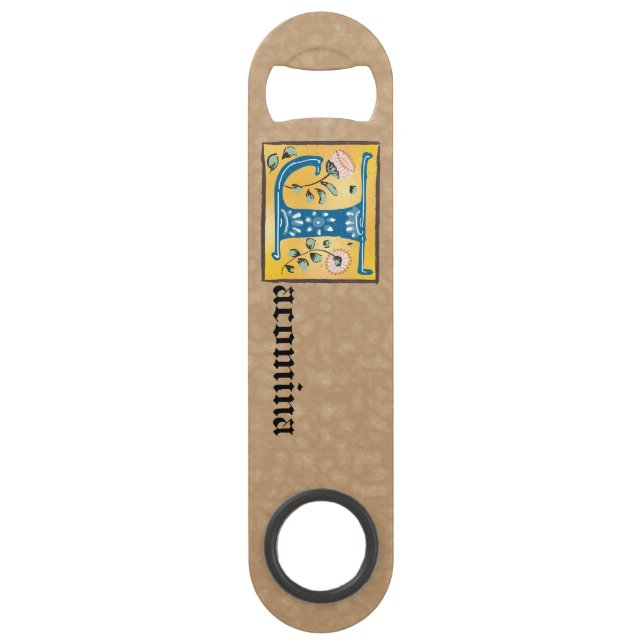 mittelalterliche blorbeleuchtete Buchstaben J Mono Speed Flaschenöffner (Vorderseite)