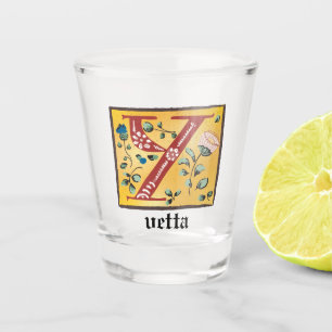 mittelalterliche blorbeleuchtete Buchstaben Y Mono Schnapsglas