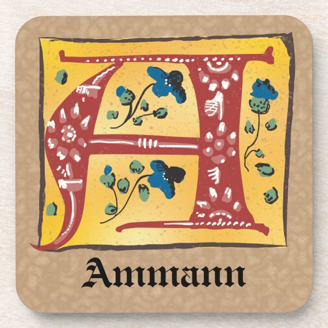 mittelalterliche blorleuchte Letter A Monogramm Getränkeuntersetzer (Vorderseite)