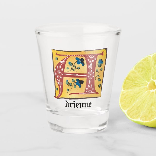 mittelalterliche blorleuchte Letter A Monogramm Schnapsglas (Vorderseite)