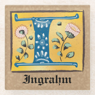 mittelalterliche blutlichtfarbene Buchstaben I Mon Glasuntersetzer