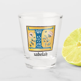 mittelalterliche blutlichtfarbene Buchstaben I Mon Schnapsglas