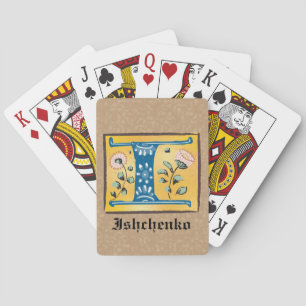mittelalterliche blutlichtfarbene Buchstaben I Mon Spielkarten