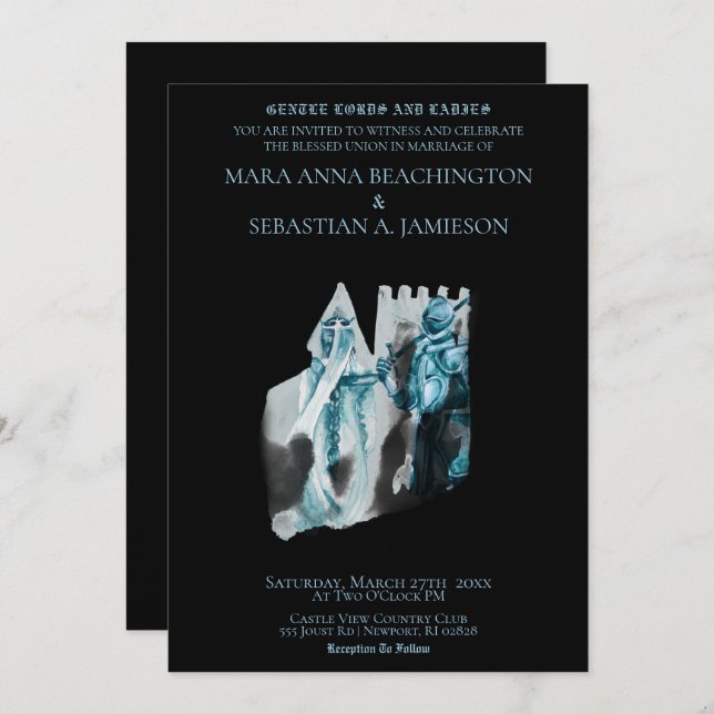 *~* Mittelalterliche Burg Prinzessin Ritterhochzei Einladung (Vorne/Hinten)