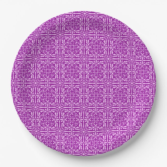 Mittelalterliche Damaske Fleur-de-lis, Amethyst li Pappteller (Vorderseite)