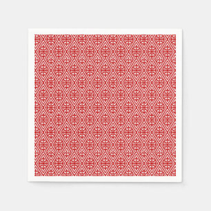 Mittelalterliche Damaske Fleur-de-lis, rot-weiß Serviette