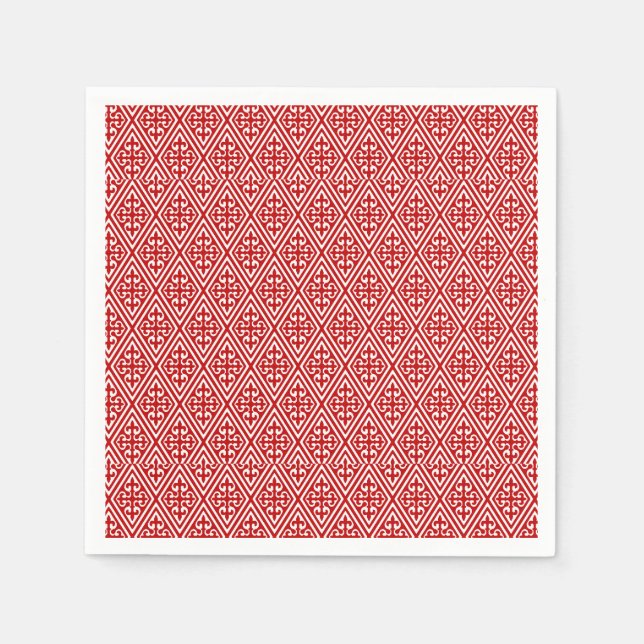 Mittelalterliche Damaske Fleur-de-lis, rot-weiß Serviette (Vorderseite)