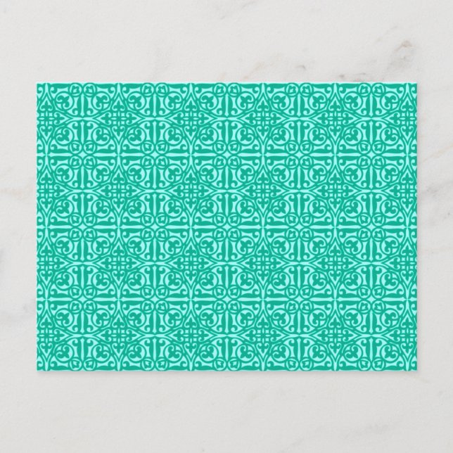 Mittelalterliche Damaskus Fleur-de-lis, Türkis & A Postkarte (Vorderseite)