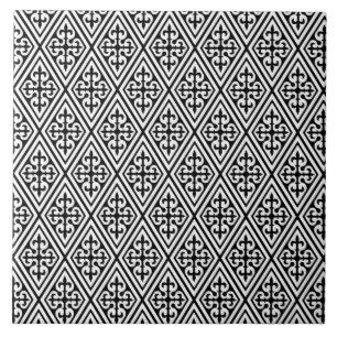 mittelalterliche Damast-Diamanten in Schwarz und W Fliese