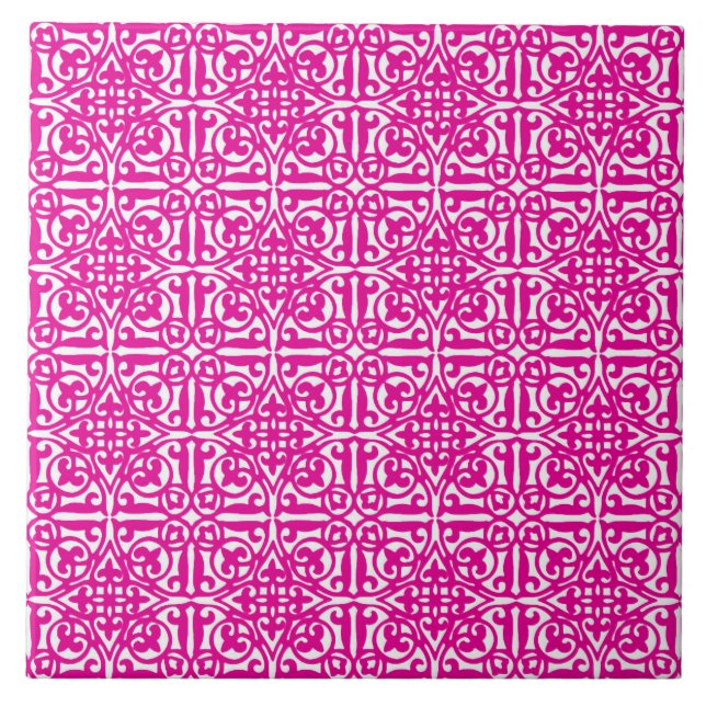 Mittelalterliche Damast Fleur-de-lis, Magenta und  Fliese (Vorderseite)