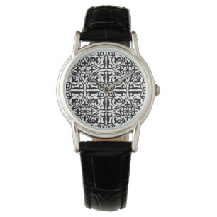 Mittelalterliche Damast-Lilie, Schwarzweiss Armbanduhr