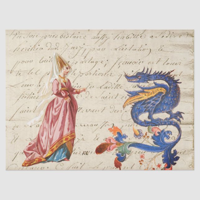 Mittelalterliche Dame und Drache Seidenpapier (Vorderseite)