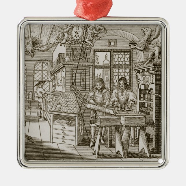 Mittelalterliche deutsche Druckmaschine (Stich) Ornament Aus Metall (Vorne)