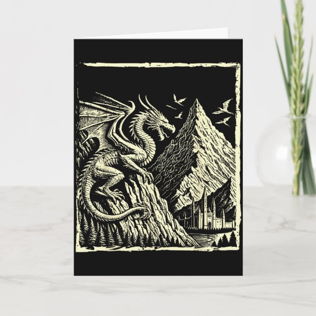 Mittelalterliche Drachenberg Burg Mythische Männer Karte (Vorderseite)