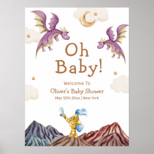 Mittelalterliche Drachenjunge Babydusche Willkomme Poster