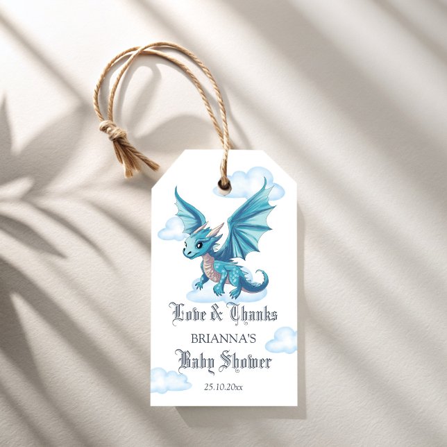 Mittelalterliche Dragon Babydusche danke Ihnen für Geschenkanhänger (Medieval dragon baby shower favors thank you favor gift tags baby dragon personalized favor tags)