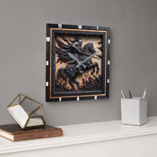 Mittelalterliche Ehre: Holzschnitzerei Quadratische Wanduhr