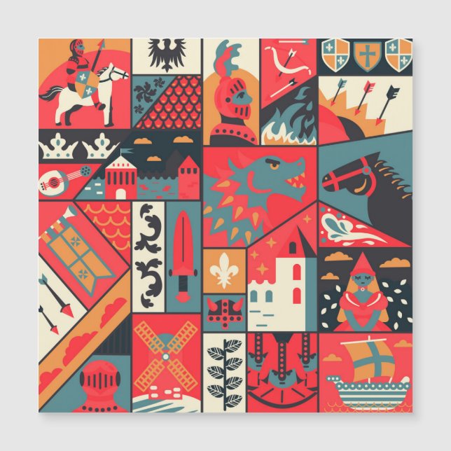 Mittelalterliche Eleganz: Nahtloses Muster Magnetkarte (Vorderseite)