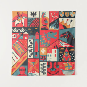 Mittelalterliche Eleganz: Nahtloses Muster Wandteppich