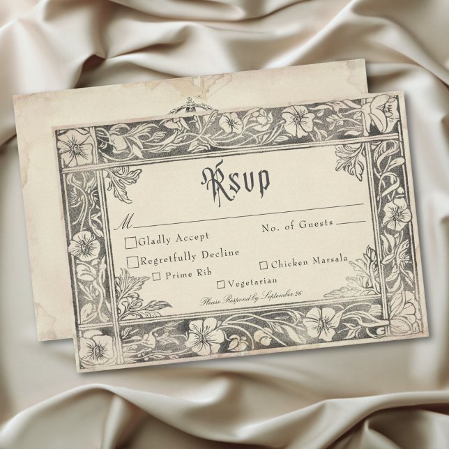 Mittelalterliche Fantasy Brautschwarz-Radierung Ho RSVP Karte (Medieval Fantasy Vintage Black Etching Wedding RSVP Card)