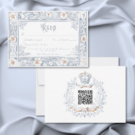 Mittelalterliche Fantasy-Hochzeit Blau Gold Radier RSVP Karte
