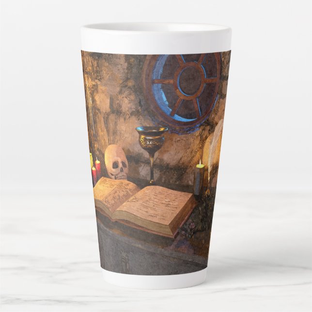Mittelalterliche Fantasy-Zauberer-Studie Milchtasse (Vorderseite)