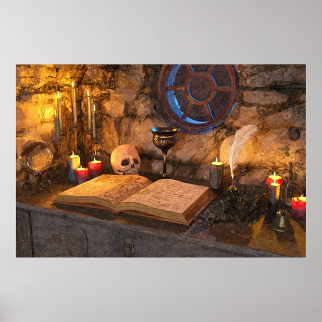 Mittelalterliche Fantasy-Zauberer-Studie Poster (Vorne)