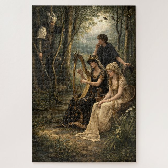 Mittelalterliche Feenmärchenkönigin im Wald mit Ha Puzzle (Vertikal)