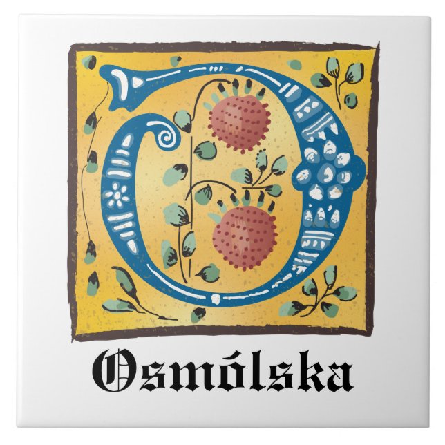 mittelalterliche florale Illumination Letter O Mon Fliese (Vorderseite)