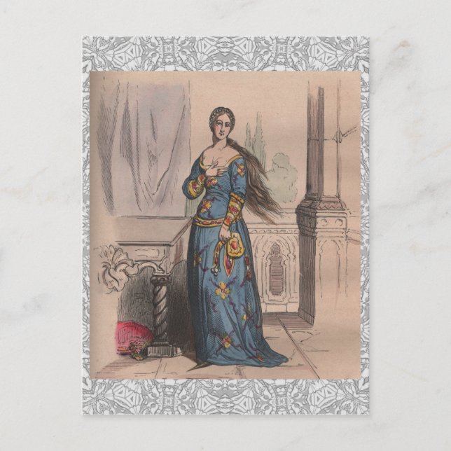 Mittelalterliche französische Modenoble Kostümspit Postkarte (Vorderseite)