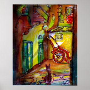 Mittelalterliche Gasse bei Nacht in Florenz Poster