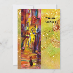 MITTELALTERLICHE GASSE BEI NACHT IN FLORENZ, rot g Einladung