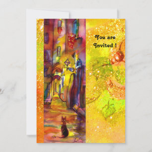 MITTELALTERLICHE GASSE BEI NACHT IN FLORENZ, rot g Einladung