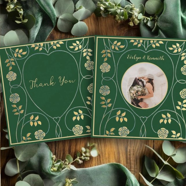 Mittelalterliche goldene Blumenherzen und Schwert  Dankeskarte (Von Creator hochgeladen)