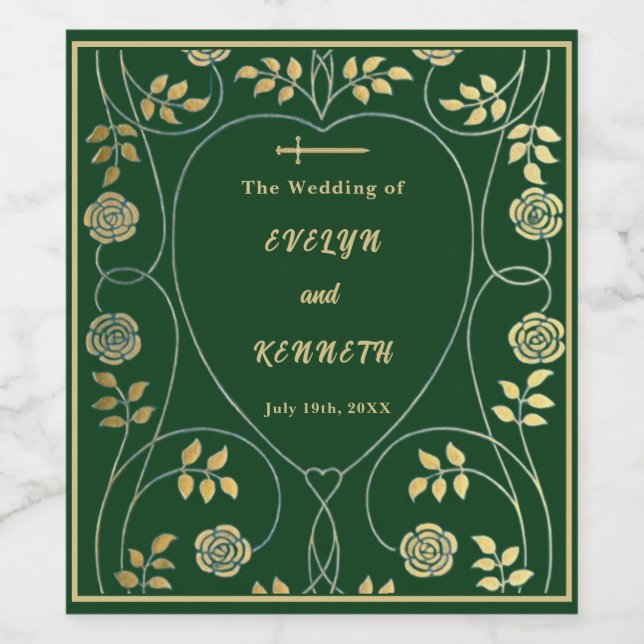 Mittelalterliche Goldflorenkärte und Hochzeit mit  Weinetikett (Einzelnes Label)