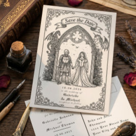 Mittelalterliche gotische Ritterbraut Bräutigam Te Postkarte