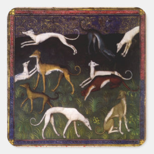 Mittelalterliche Greyhounds Feine Kunst Tiere Quadratischer Aufkleber