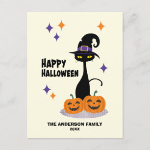 Mittelalterliche Halloween-Atomkatze Feiertagspostkarte