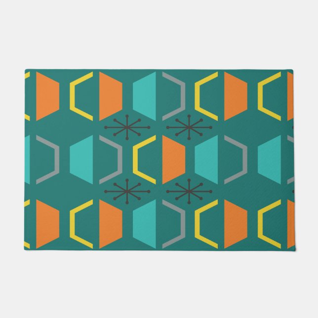 Mittelalterliche Hexagons Aquamarin Fußmatte (Vorderseite)