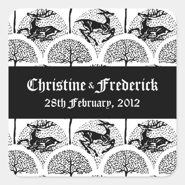 Mittelalterliche Hirsche und Bäume, Souveniraufkle Quadratischer Aufkleber (Vorderseite)