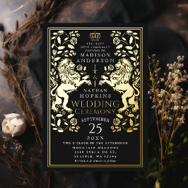 Mittelalterliche Hochzeit der Black Royal Lion Folieneinladung