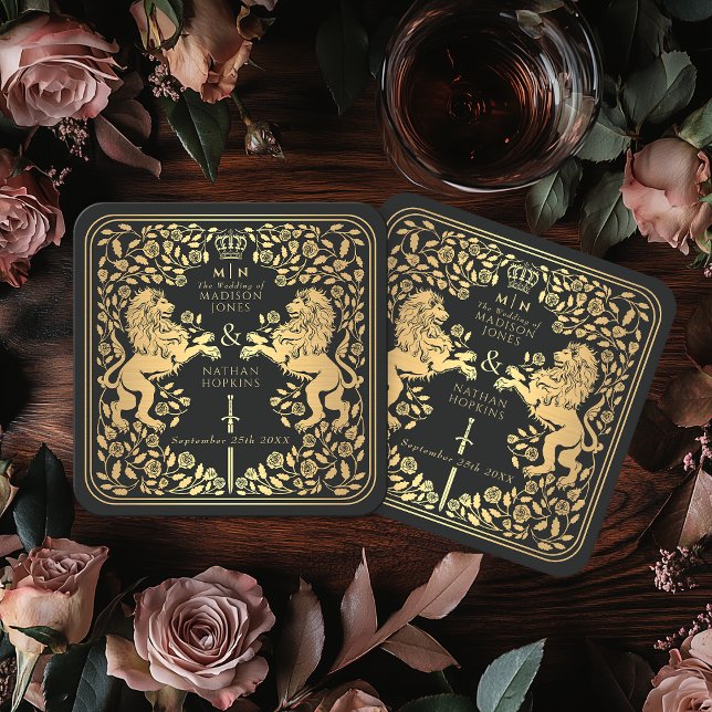 Mittelalterliche Hochzeit der Black Royal Lion Rechteckiger Pappuntersetzer (Von Creator hochgeladen)