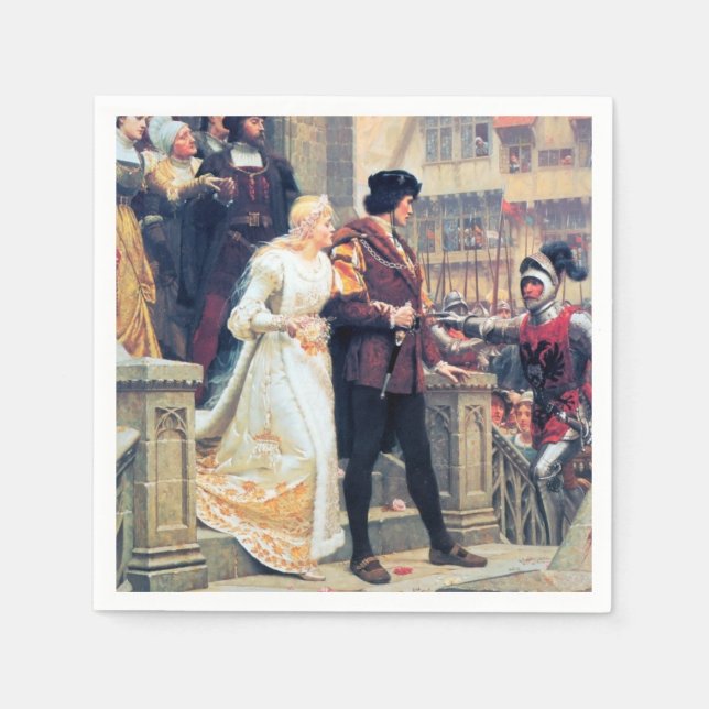 Mittelalterliche Hochzeitbräune - Rittermalerei Serviette (Vorderseite)