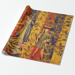 Mittelalterliche italienische Chinoiserie Rot Blau Geschenkpapier