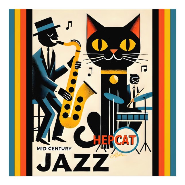 Mittelalterliche Jazz-Zeitalter HepCat Black Cat Fotodruck (Vorne)
