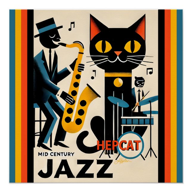 Mittelalterliche Jazz-Zeitalter HepCat Black Cat Poster (Vorderseite)