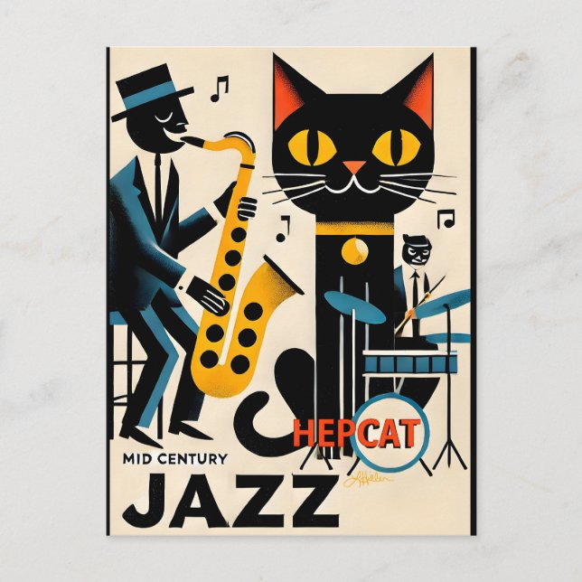 Mittelalterliche Jazz-Zeitalter HepCat Black Cat Postkarte (Vorderseite)